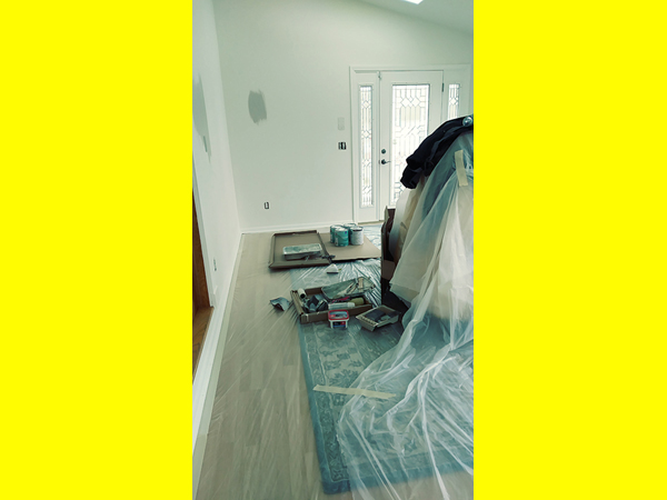 we can paint furnished rooms too. if it can't be moved out, it can always be covered!