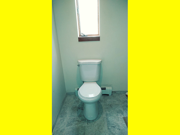 The other bathroom's just finished, tell them to use that one for now!